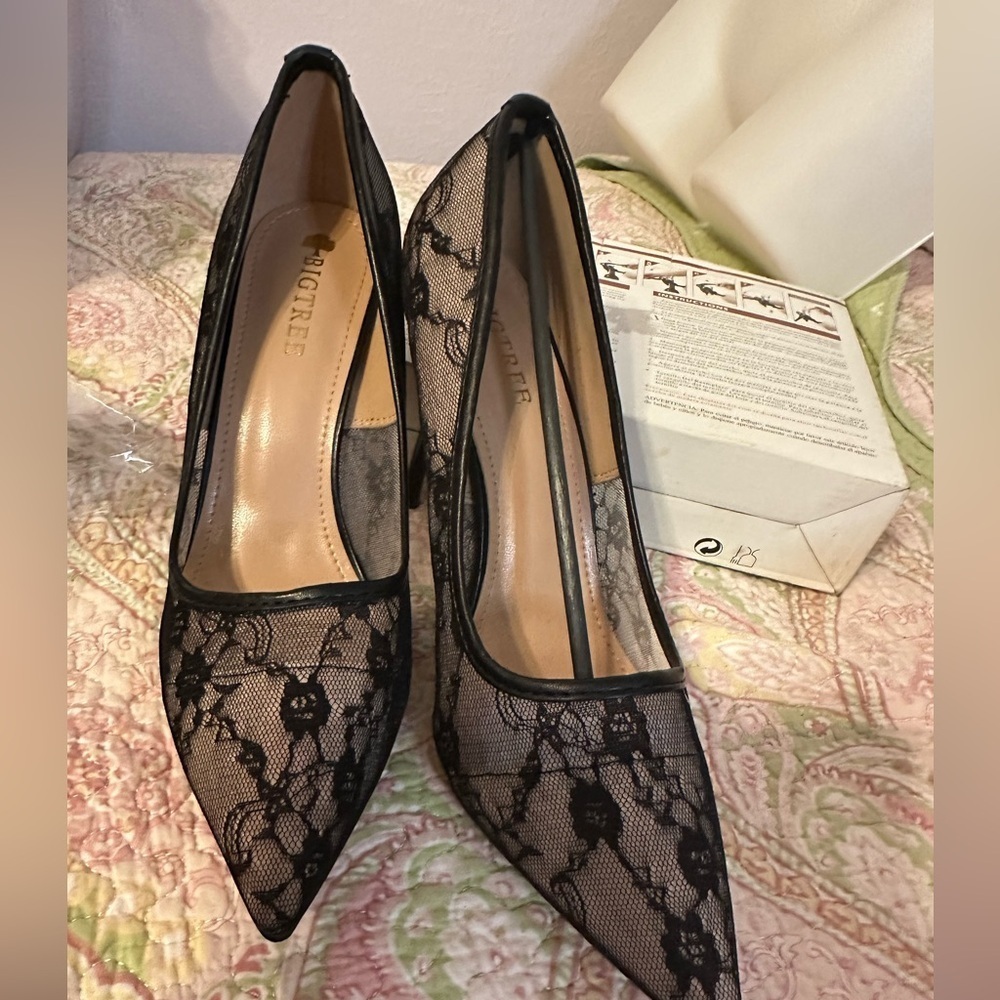 Chic Black Lace Heels by Hotter